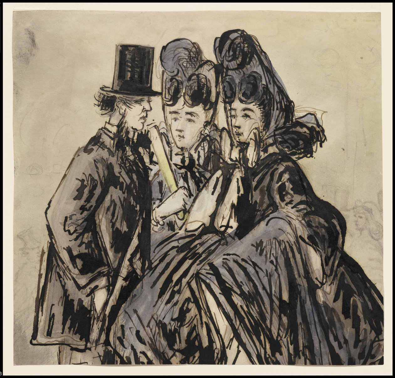 En gentleman och två damer, 1860-talet av Constantin Guys