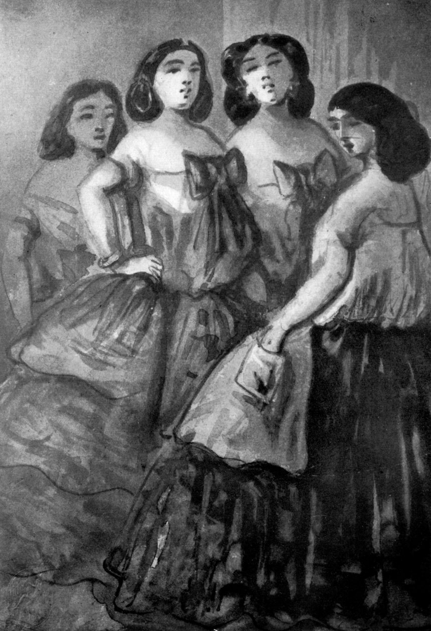 Fyra flickor, 1800-talet, 1930. av Constantin Guys