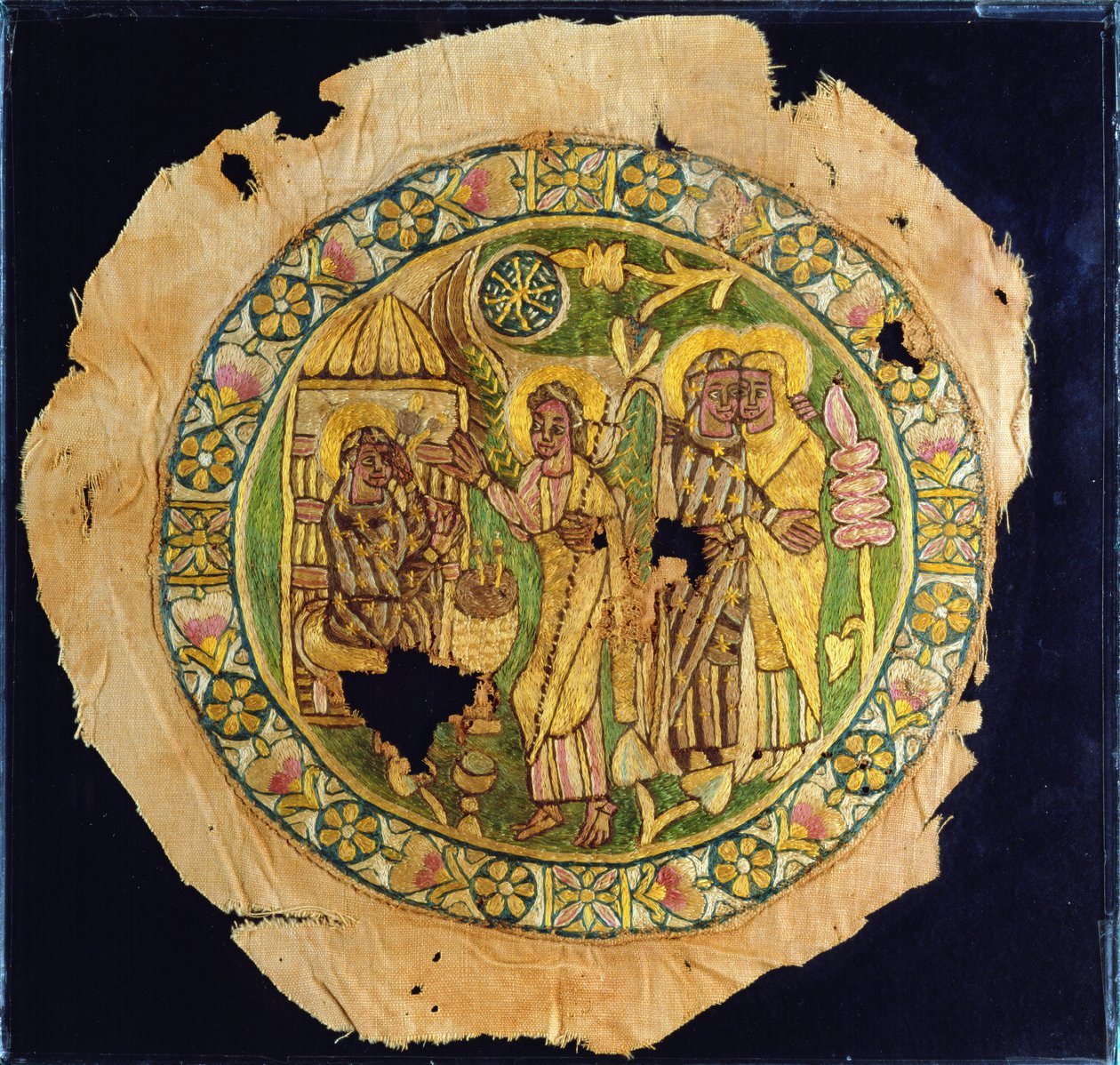 Annunciation, 500-700 (linne broderat med siden) av Coptic