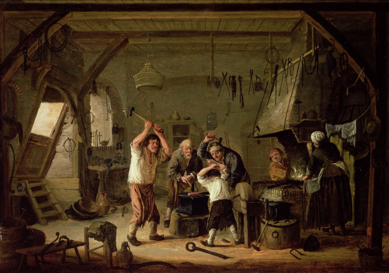 Interiör av en smed av Cornelis Beelt