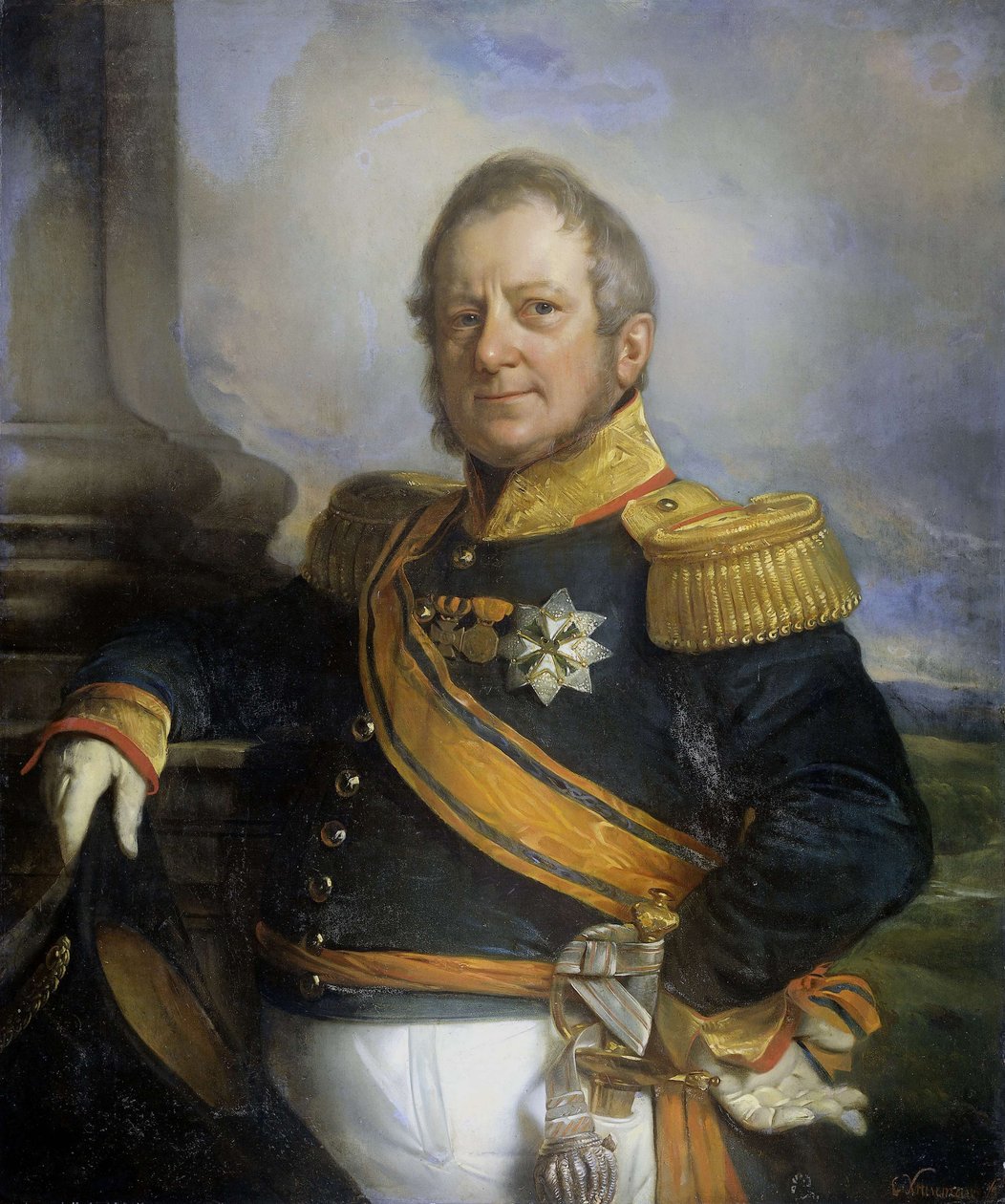 Porträtt av Hendrik Merkus, baron de Kock (1779-1845), arméchef och efter 1826 generalguvernör i Nederländska Ostindien. av Cornelis Kruseman