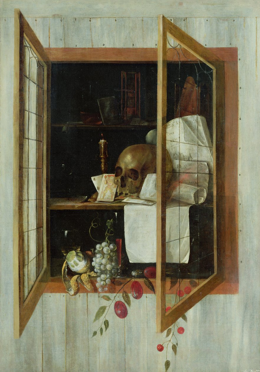 Vanitas stilleben sett genom ett trompe l