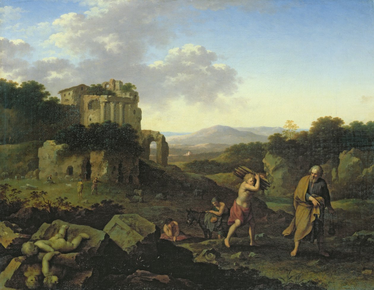 Landskap med Abraham och Isak av Cornelis van Poelenburgh or Poelenburch