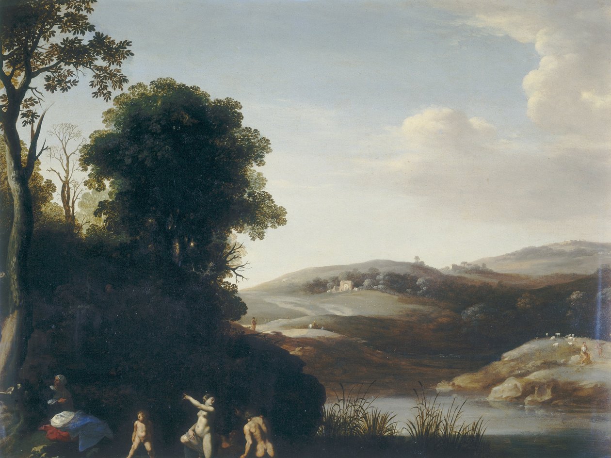 Landskap med badande av Cornelis van Poelenburgh or Poelenburch