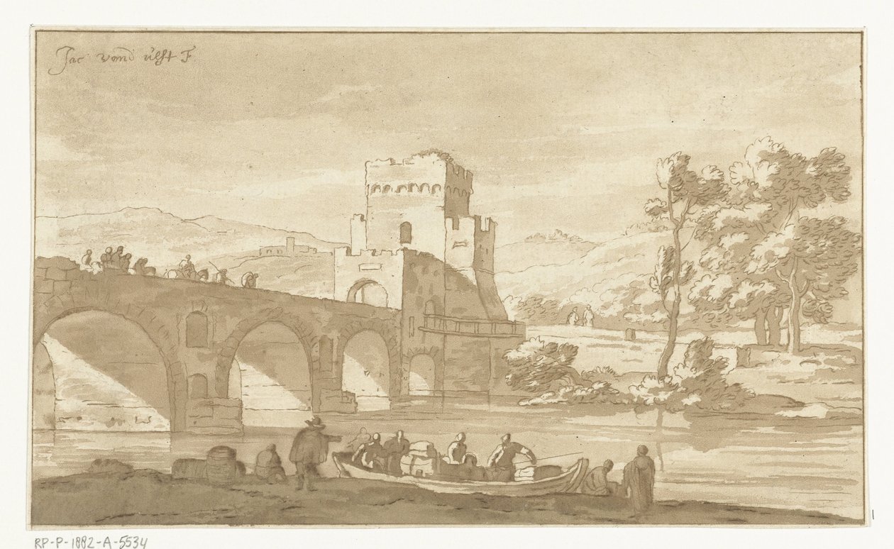 Ponte Molle nära Rom av Cornelis Brouwer