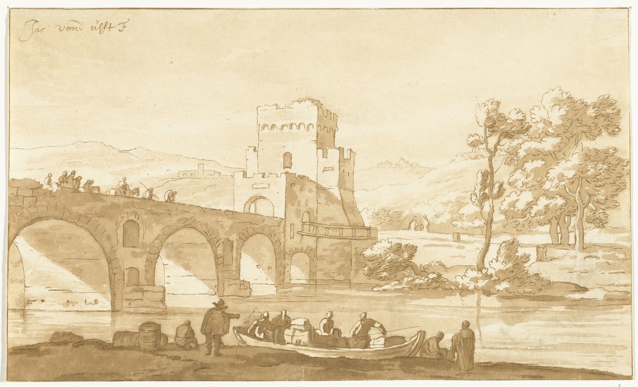 Ponte Molle nära Rom av Cornelis Brouwer