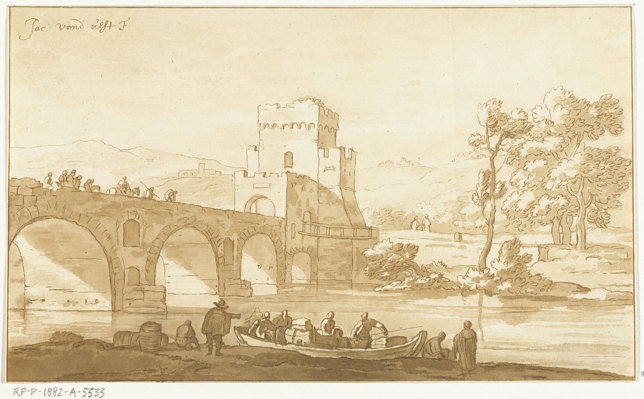 Ponte Molle nära Rom av Cornelis Brouwer