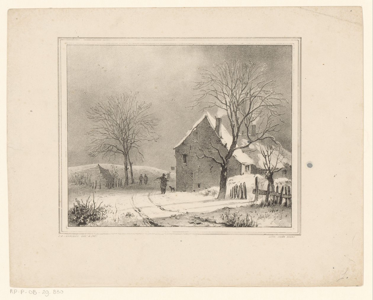 Hus i snöigt landskap av Cornelis Gerrit Verburgh