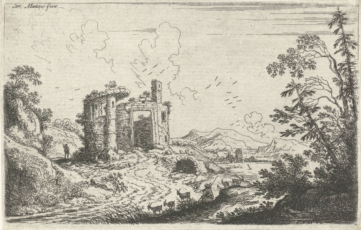 Landskap med en gethjärde av Cornelis Matthieu