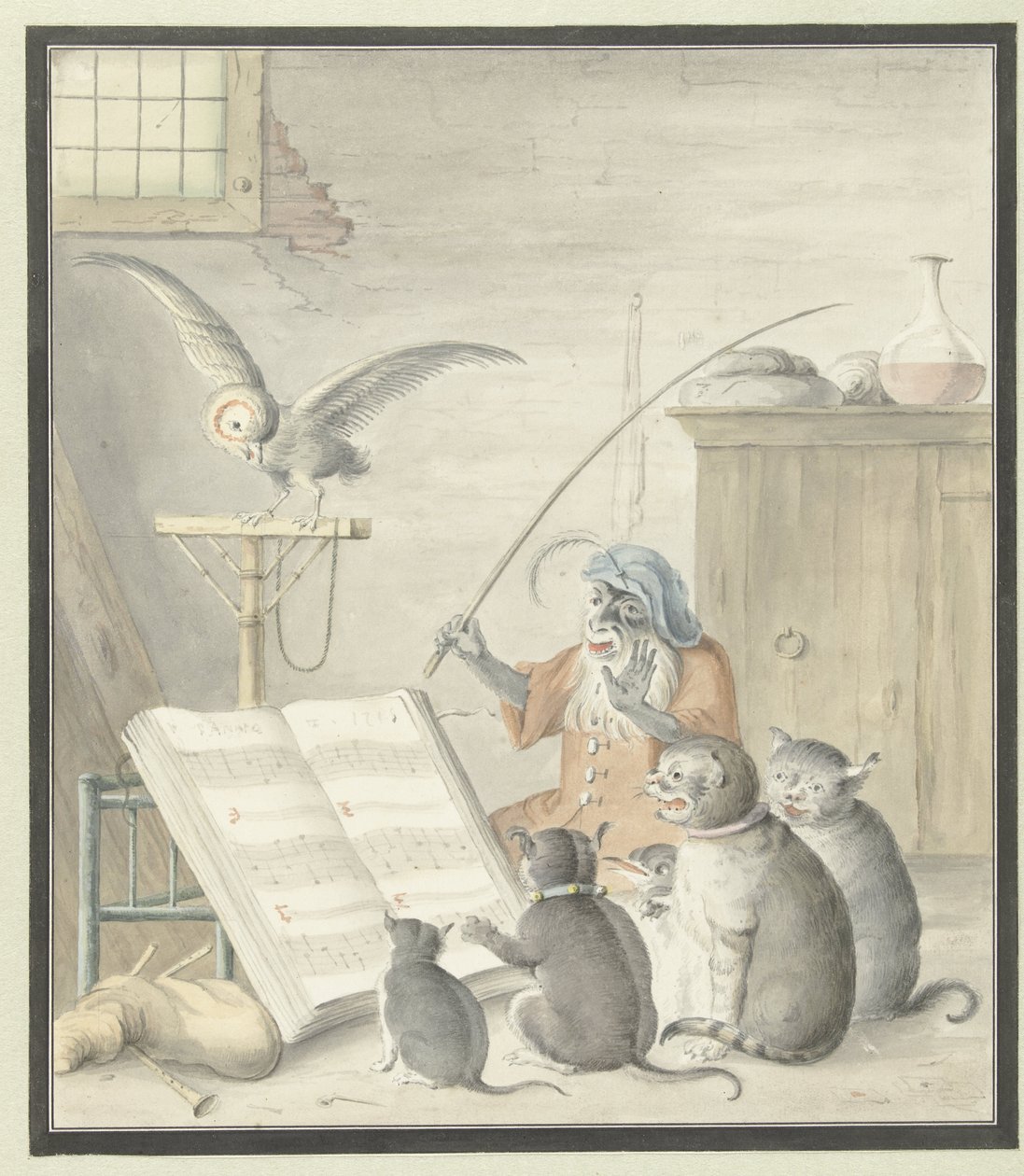 Interiör med kattkonsert av Cornelis Saftleven (possibly)