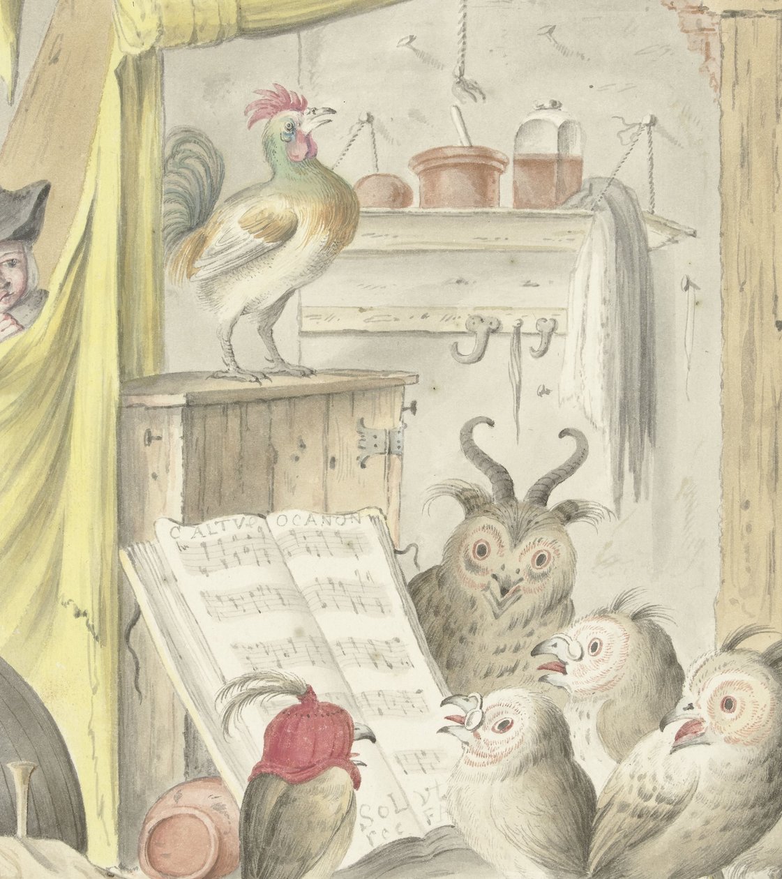 Interiör med fågelkonsert av Cornelis Saftleven (possibly)