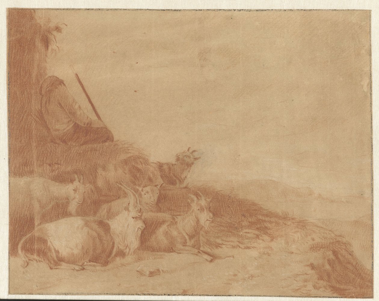 Sovande herde med getter av Cornelis Saftleven