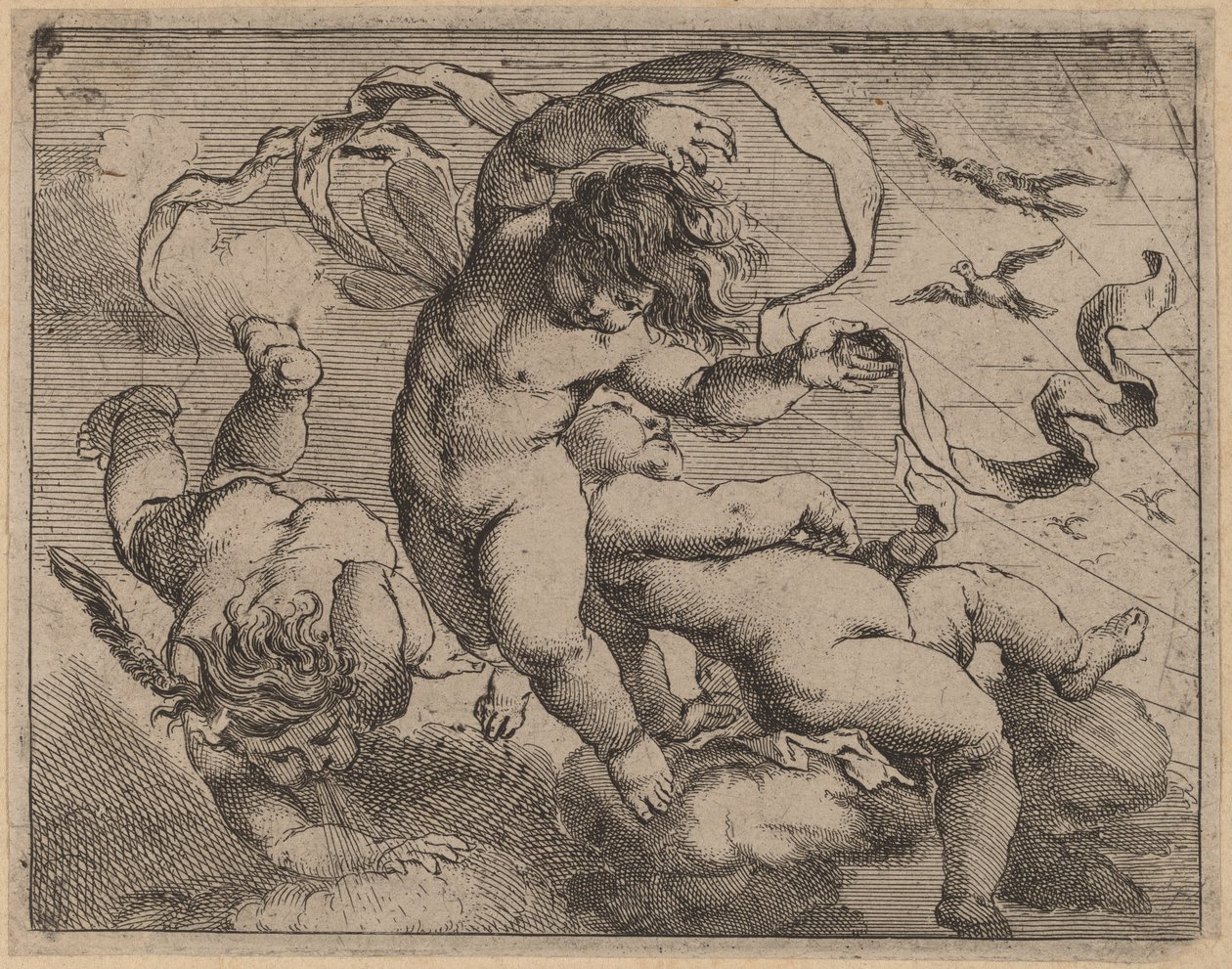 Tre flygande Putti av Cornelis Schut I