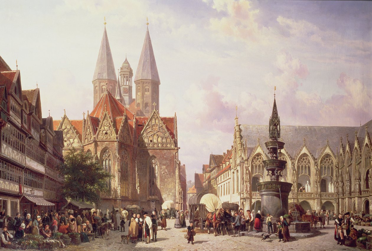 Marknadsscen i Braunschweig av Cornelis Springer
