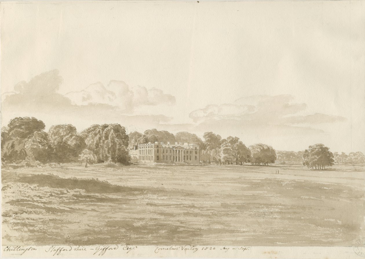 Chillington Hall: sepiateckning av Cornelius Varley