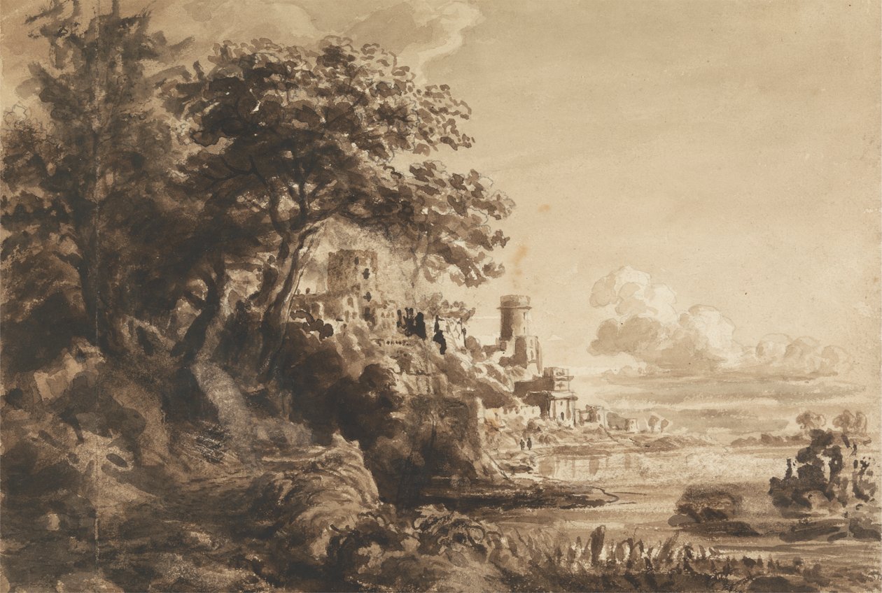 Landskap med slott av Cornelius Varley