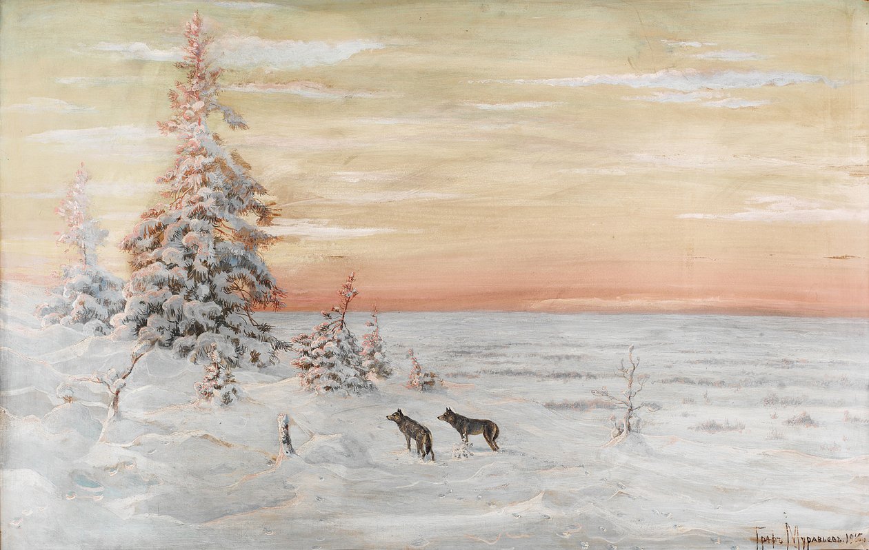 Vinterlandskap med vargar, 1915 av Count Vladimir Leonidovich Muravyov