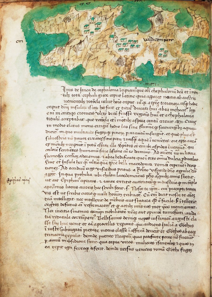 Karta över Ithaki, ca 1420 (pergament) av Cristoforo Buondelmonti