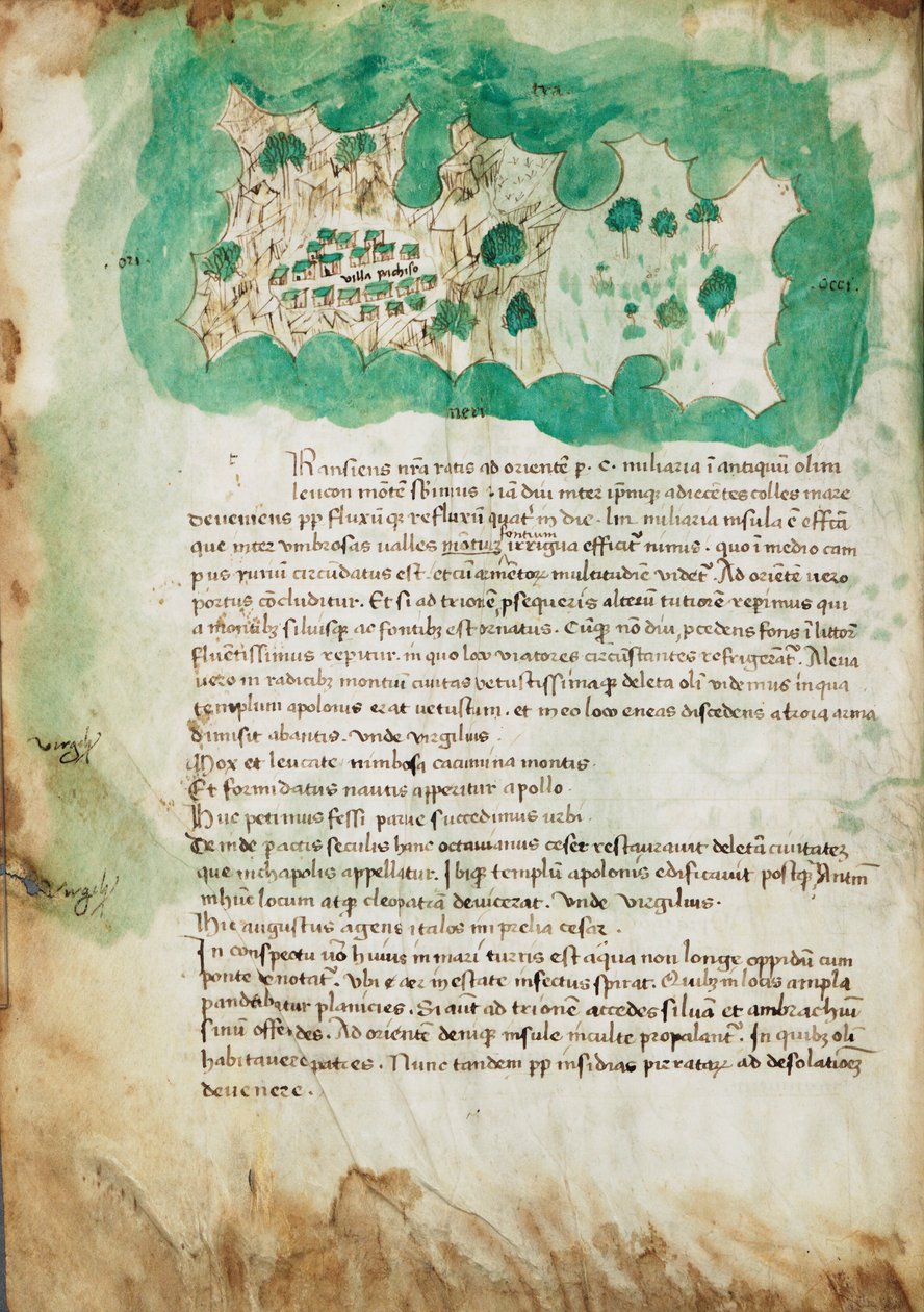 Karta över Paxos, ca 1420 (pergament) av Cristoforo Buondelmonti