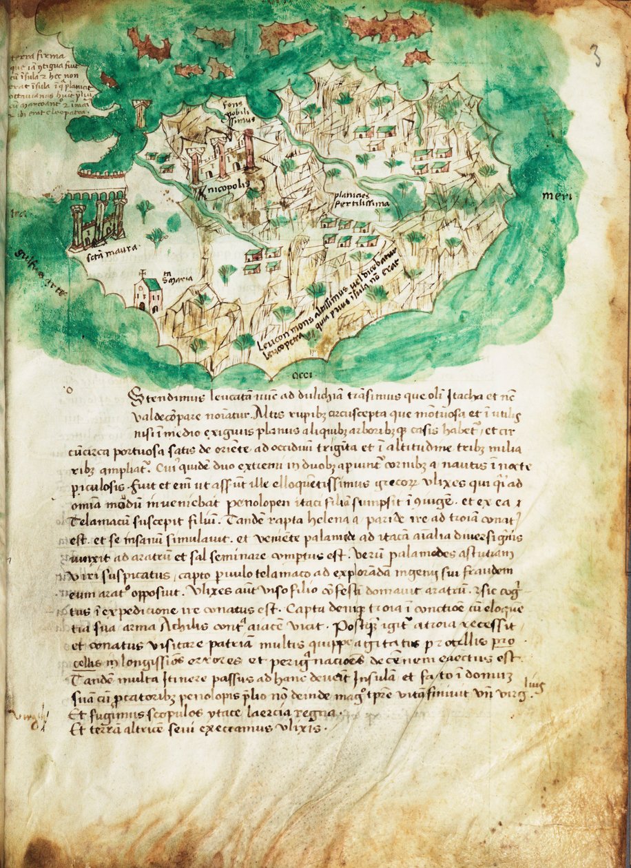 Karta över Paxos, ca 1420 (pergament) av Cristoforo Buondelmonti