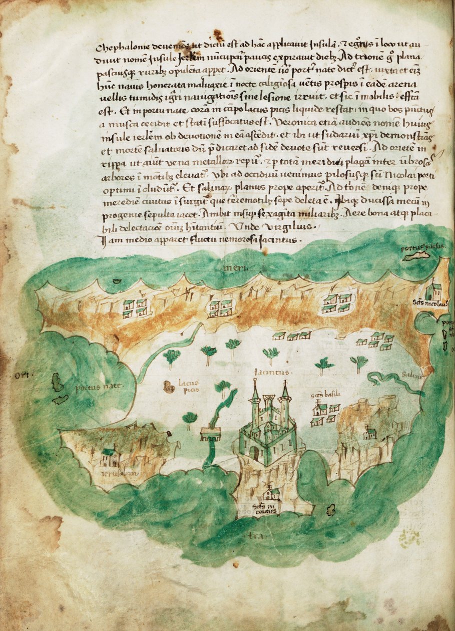 Karta över Zakinthos, ca 1420 (pergament) av Cristoforo Buondelmonti