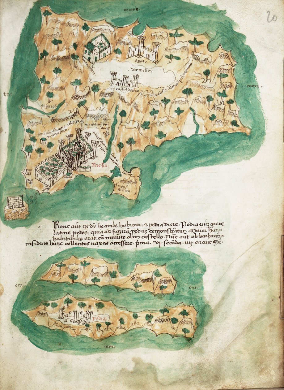 Naxos kartor i pergament, ca 1420 (pergament) av Cristoforo Buondelmonti