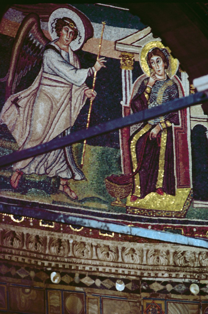 Bebådelsen, c.540 (mosaik) av Croatian School