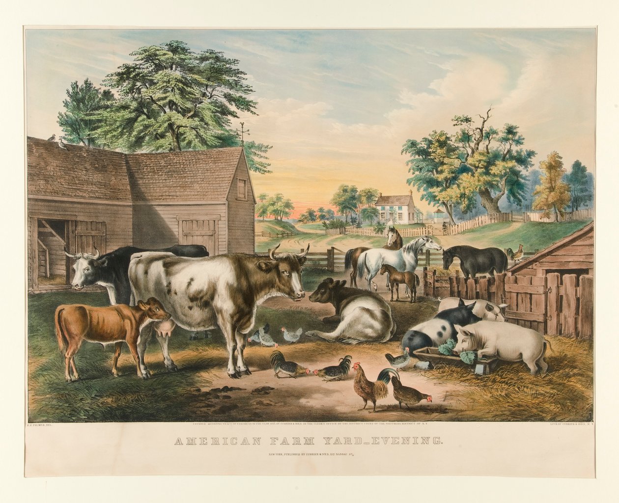 American Farm Yard - Kväll av Currier and Ives