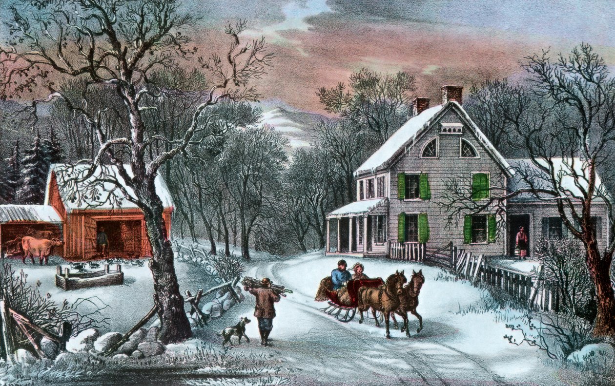American Homestead in Winter, 1868 av Currier and Ives