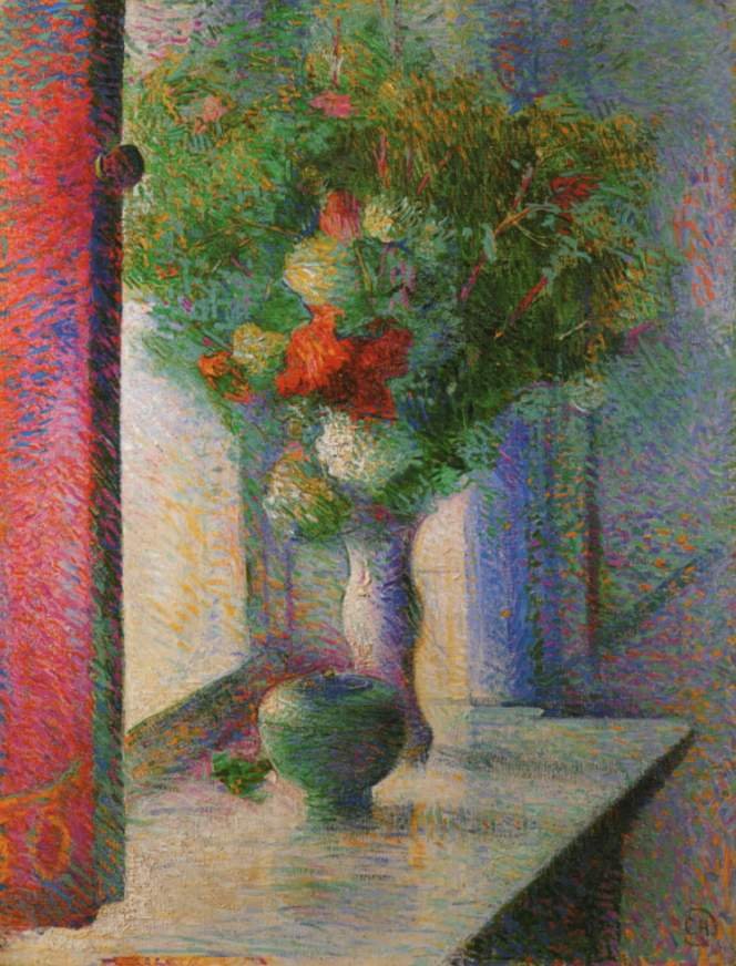 Stilleben mit Blumenstrau am Fenster av Curt Herrmann