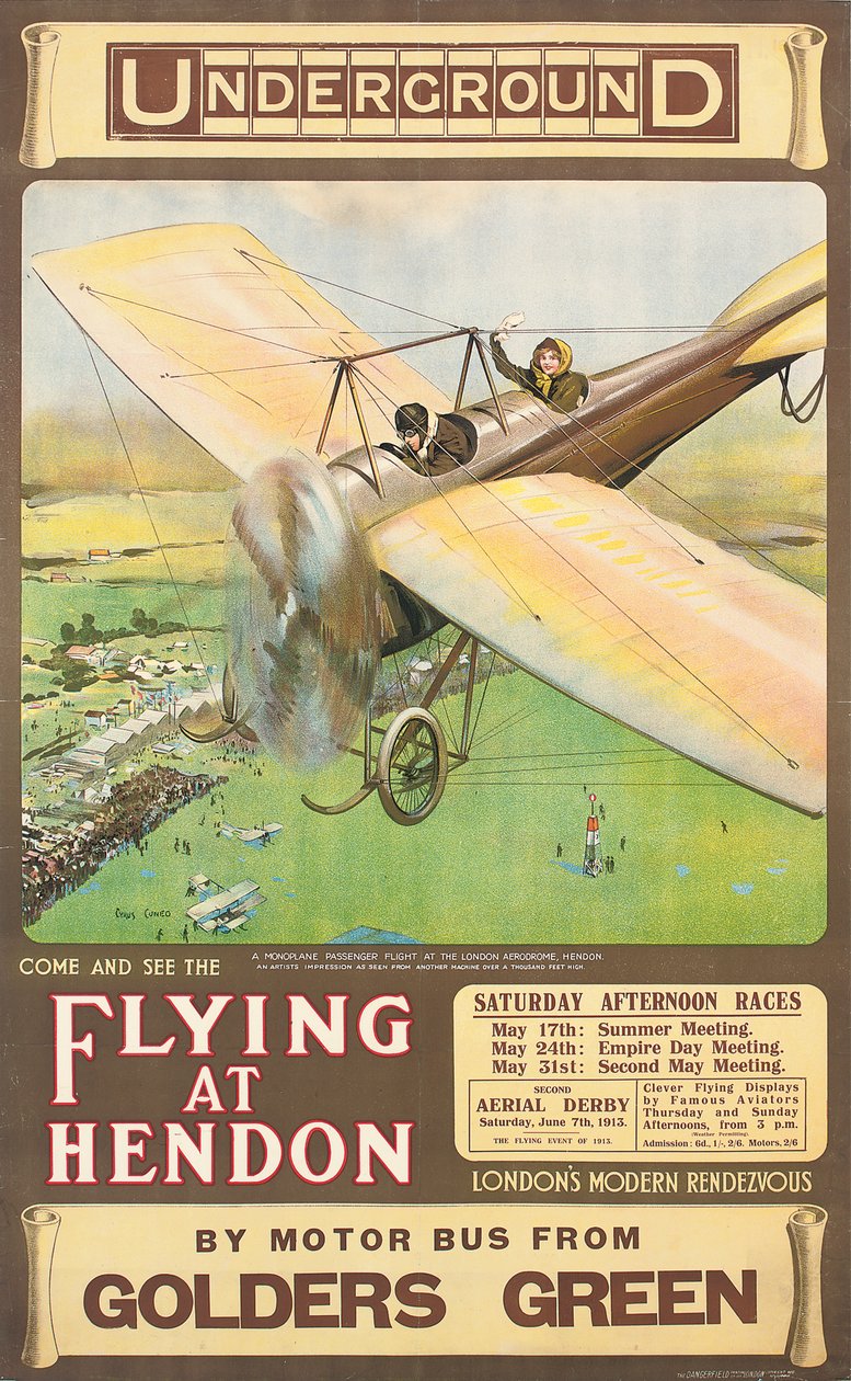 "Flying at Hendon", en reklamaffisch, 1914 av Cyrus Cuneo