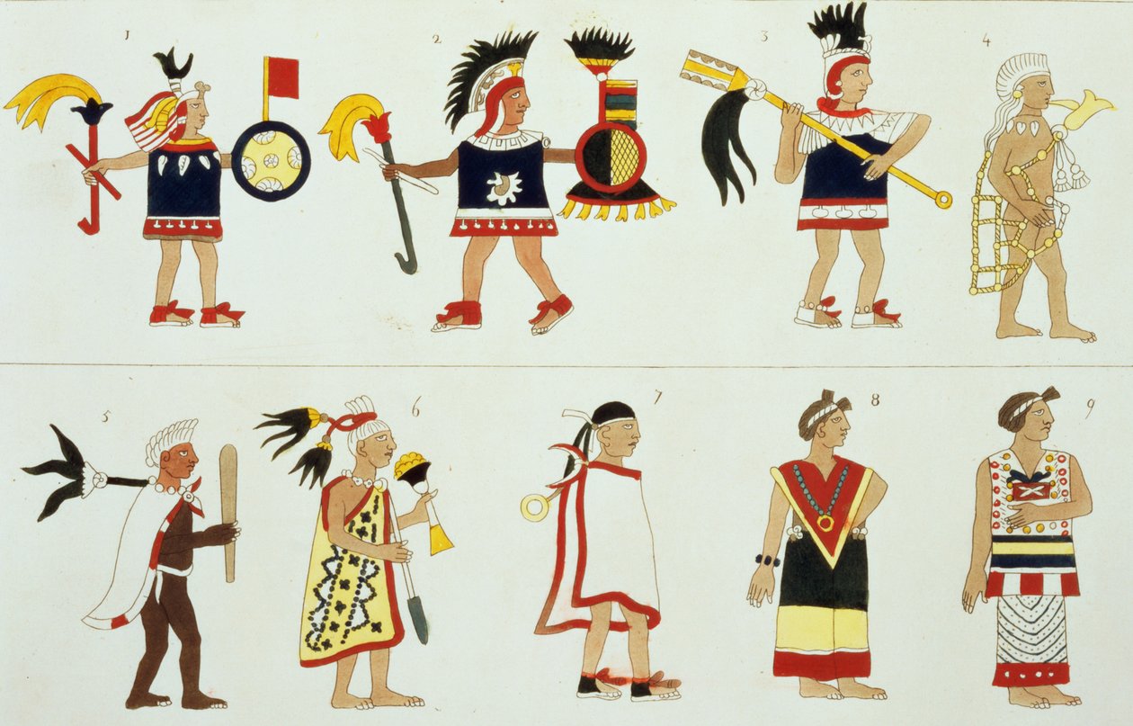 Montezuma II (1466-1520) som han framställs i ett anonymt kodx i Vatikanen. av D.K. Bonatti