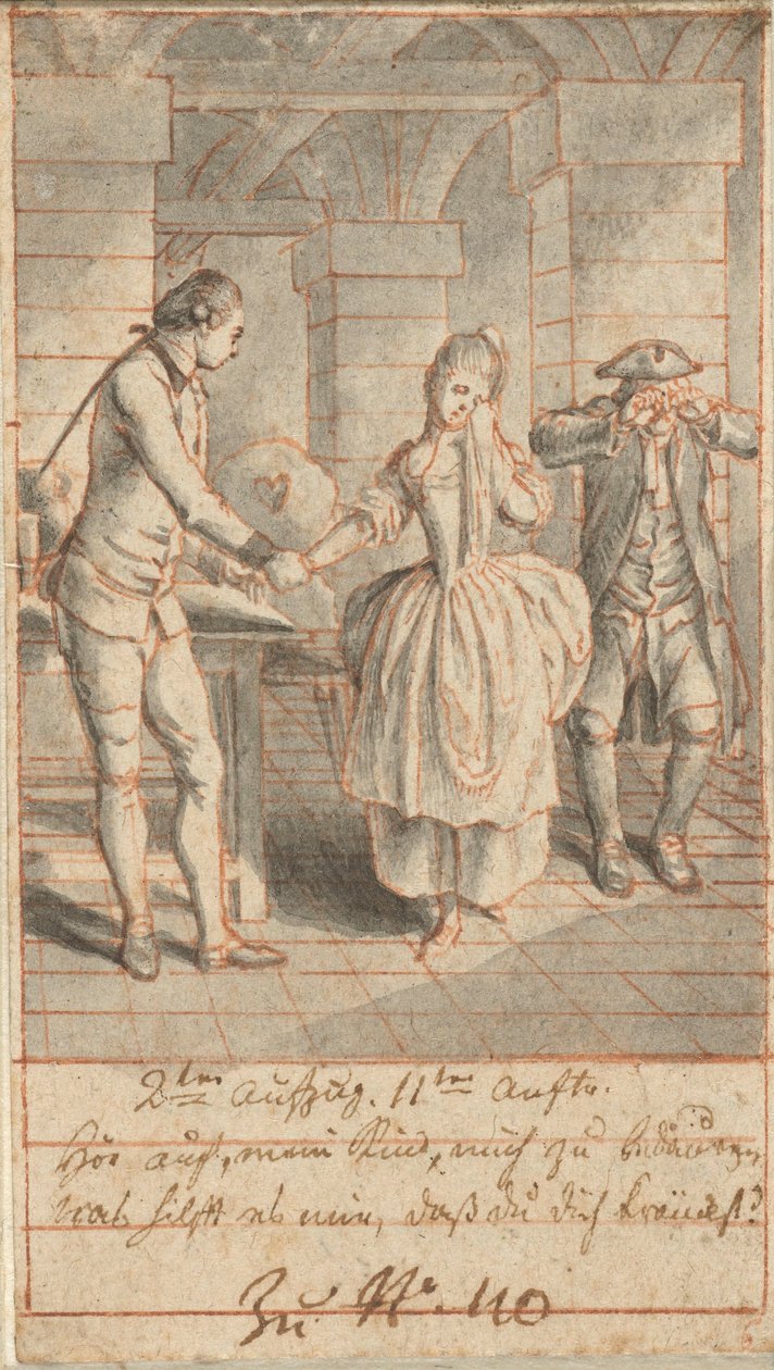 Louise and her Father Johann Ludwig Visiting Alexis in Prison av Daniel Nikolaus Chodowiecki
