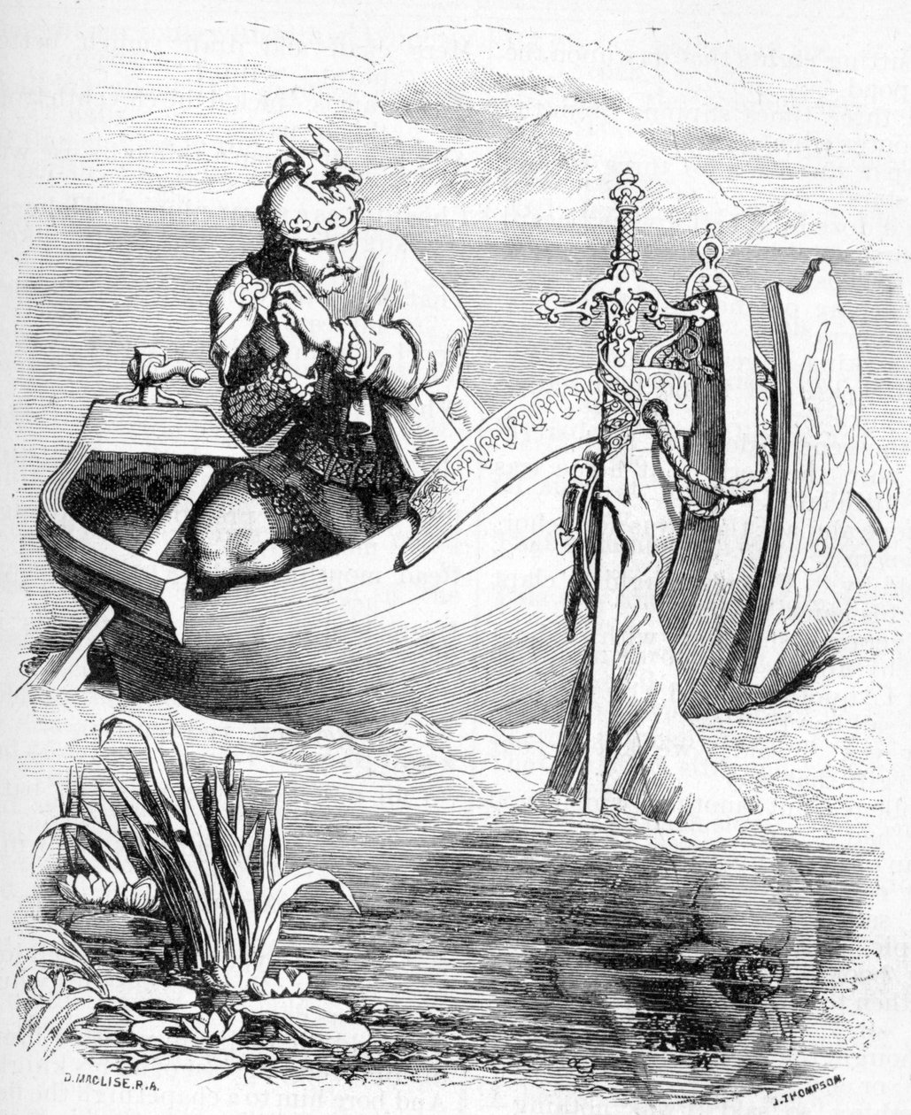 Sir Bedivere ser en arm som fångar kung Arthurs svärd i sjön, 1901 av Daniel Maclise