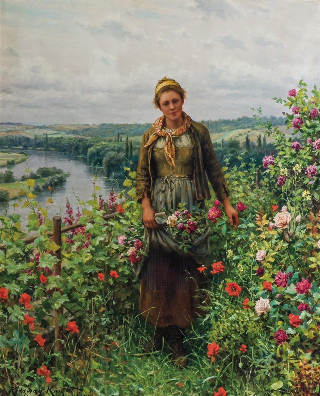 En jungfru i sin trädgård av Daniel Ridgway Knight