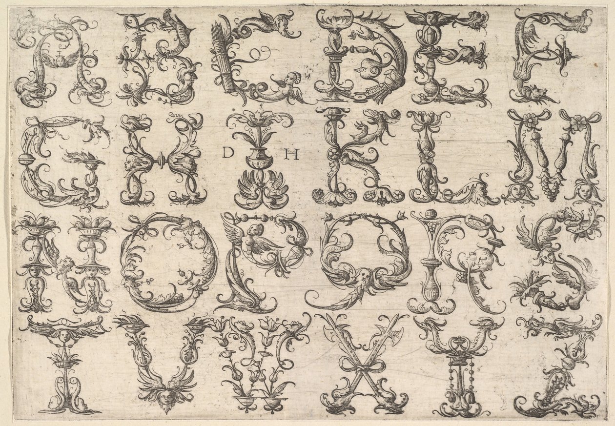 Ornamenterat romersk majuskelalfabet, ca. 1520. av Daniel Hopfer