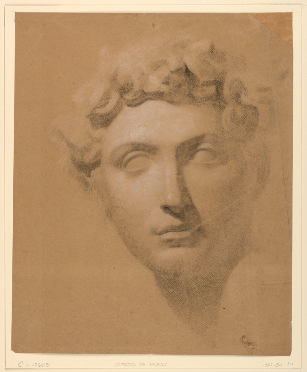 Teckning, manshuvud från gips, 1840 av Daniel Huntington
