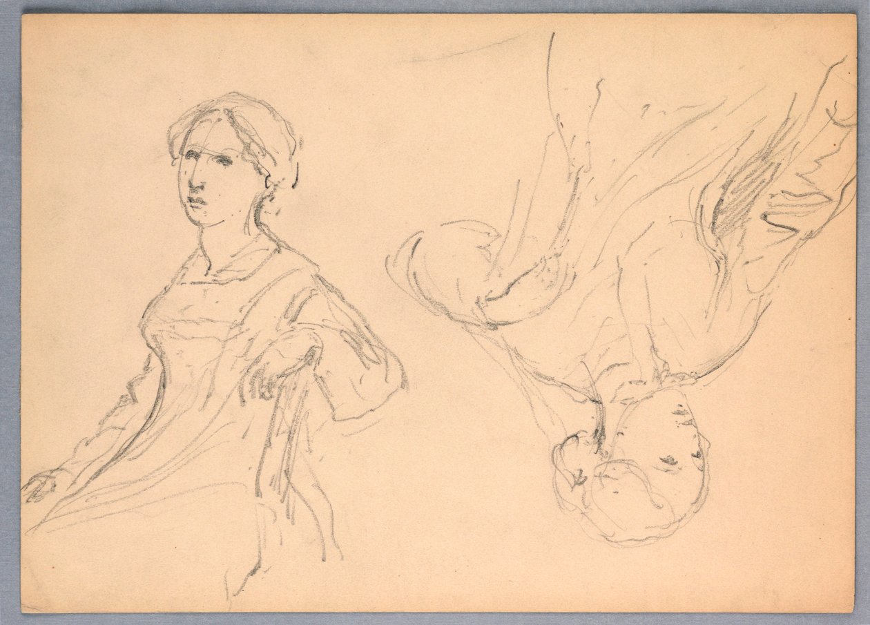 Teckning, Sittande kvinna, två studier, 1870 av Daniel Huntington
