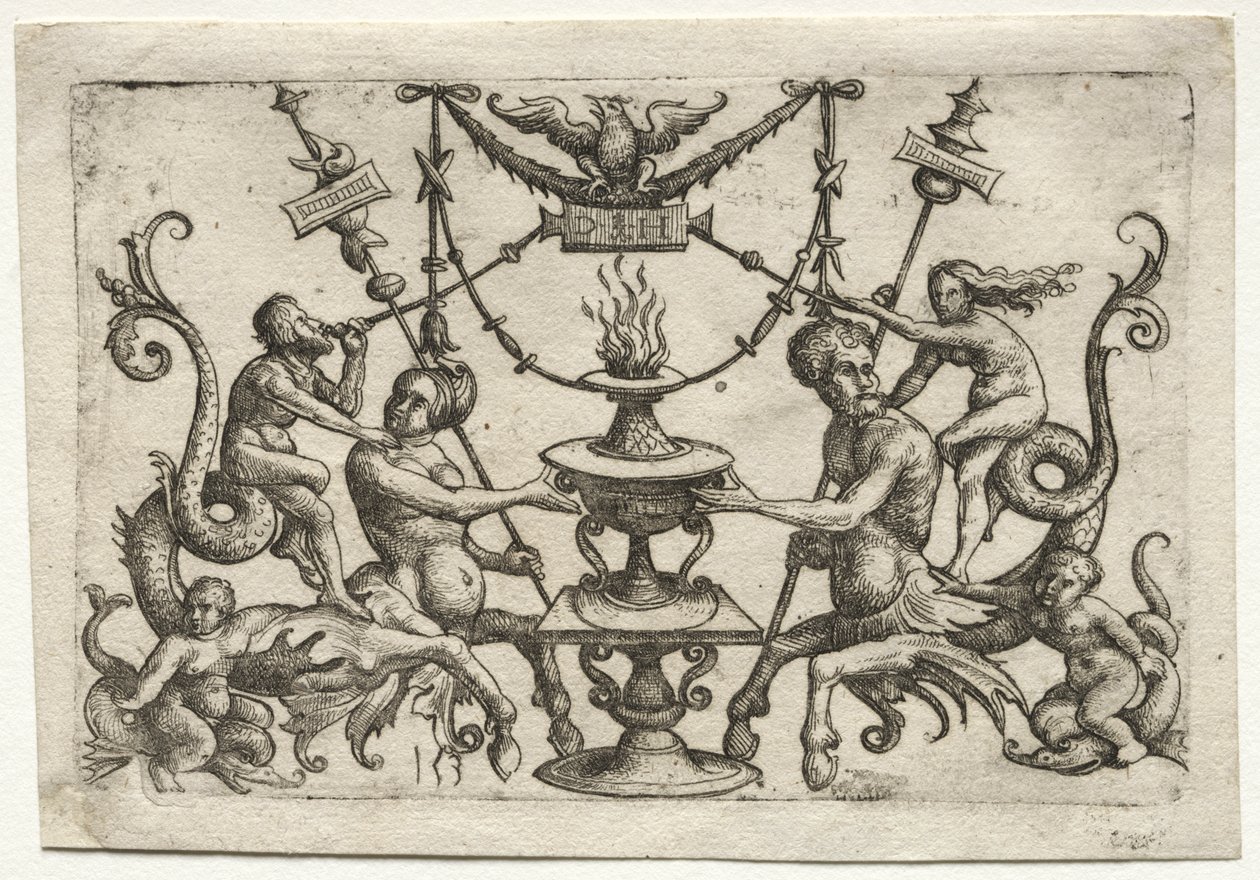 Prydnad med Siren och Triton av Daniel I Hopfer