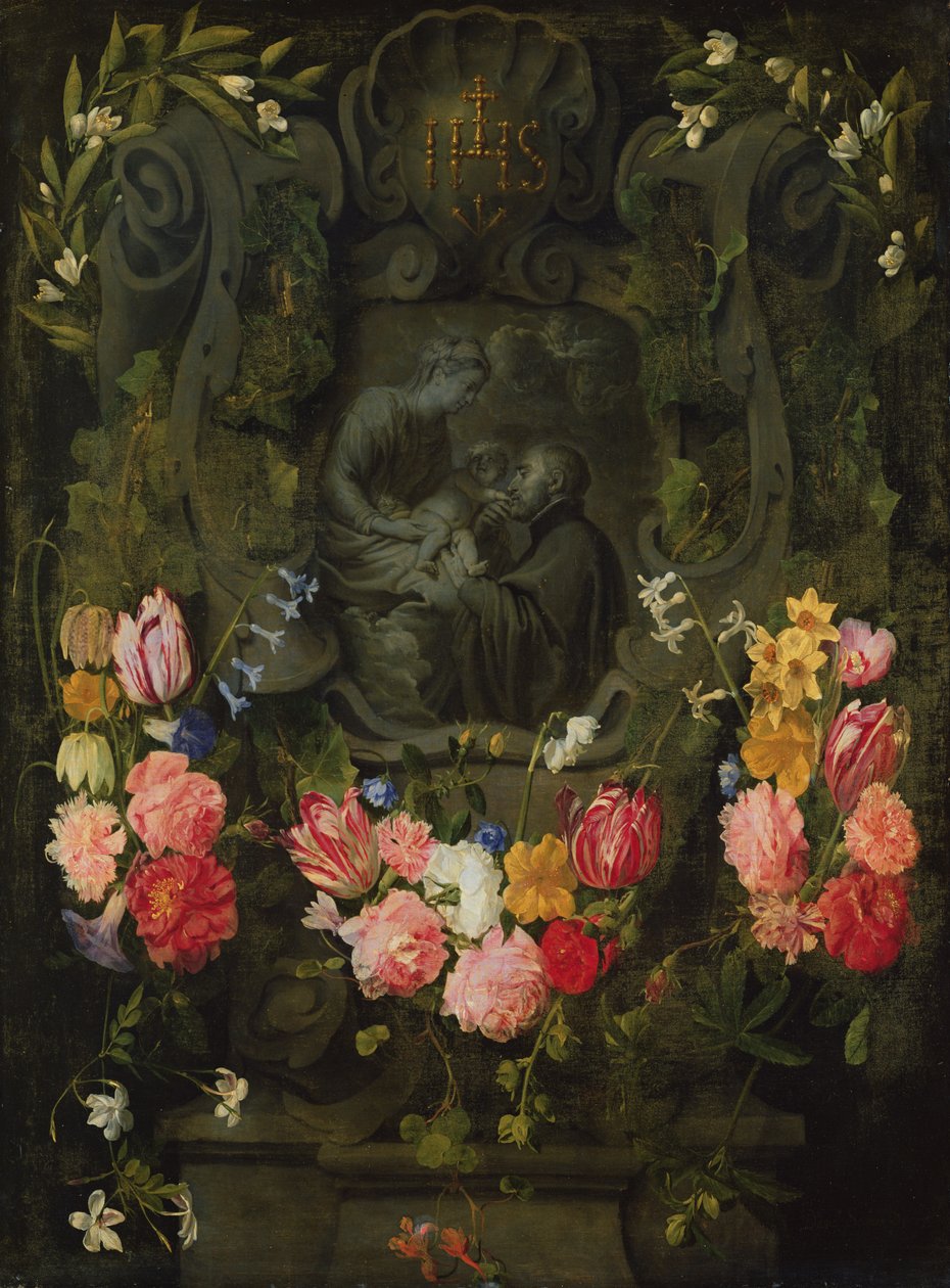 Stenrelief i blommor av Daniel Seghers