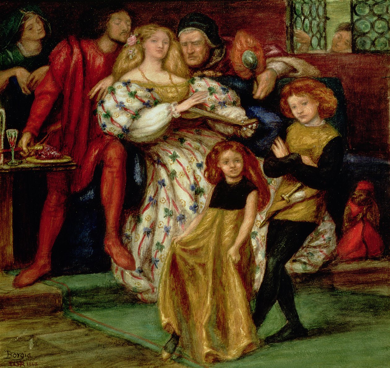 Familjen Borgia, 1863 (Borgia, Lucretia (1480-1519): med sin familj, bland andra påven Alexander VI.) av Dante Gabriel Charles Rossetti
