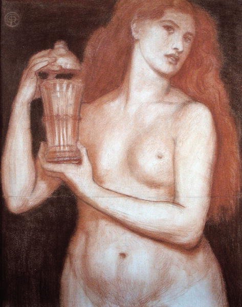 Pandora (krita på papper) av Dante Gabriel Charles Rossetti