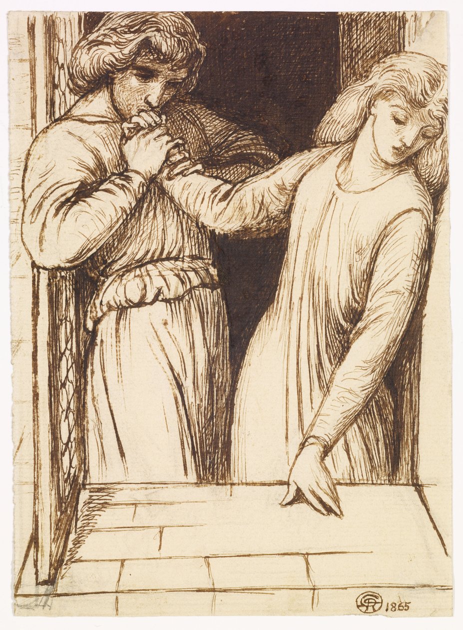 Hamlet och Ofelia - kompositionsstudie av Dante Gabriel Rossetti