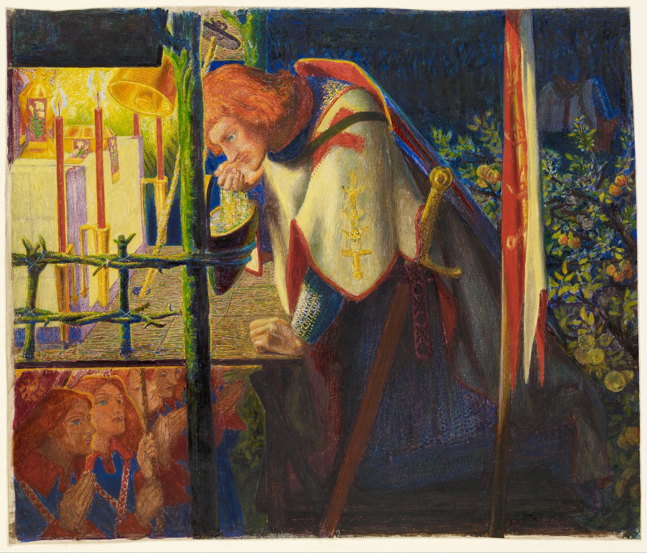 Sir Galahad vid det förstörda kapellet av Dante Gabriel Rossetti