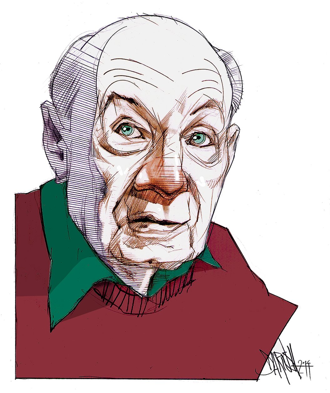 Gustave Thibon, 2014 (digital teckning med färgpennor) av Dariush Radpour