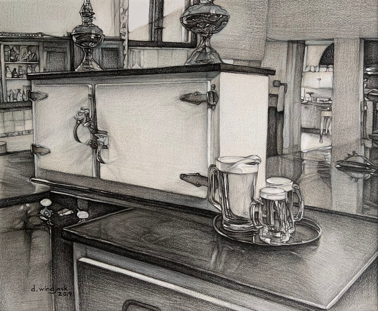 After Hour Drinks, 2019 (blyerts på papper) av Darrell Windjack