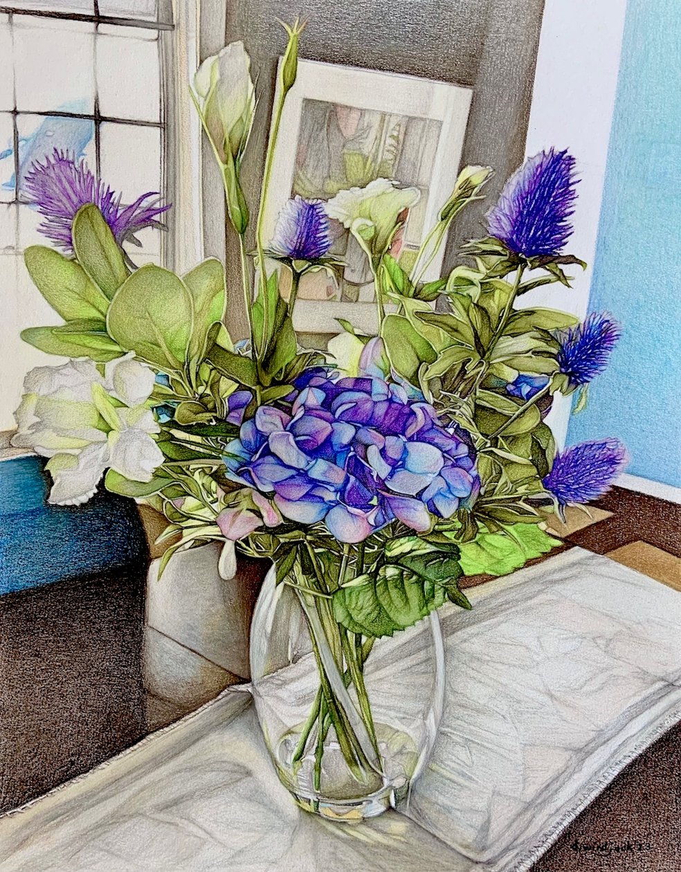 Summer Hydrangea, 2023 (blyerts på papper) av Darrell Windjack