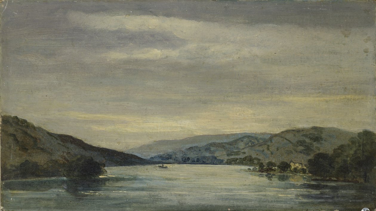 Coniston Water, 1838 (olja på papp, monterad som en teckning) av David Charles Read