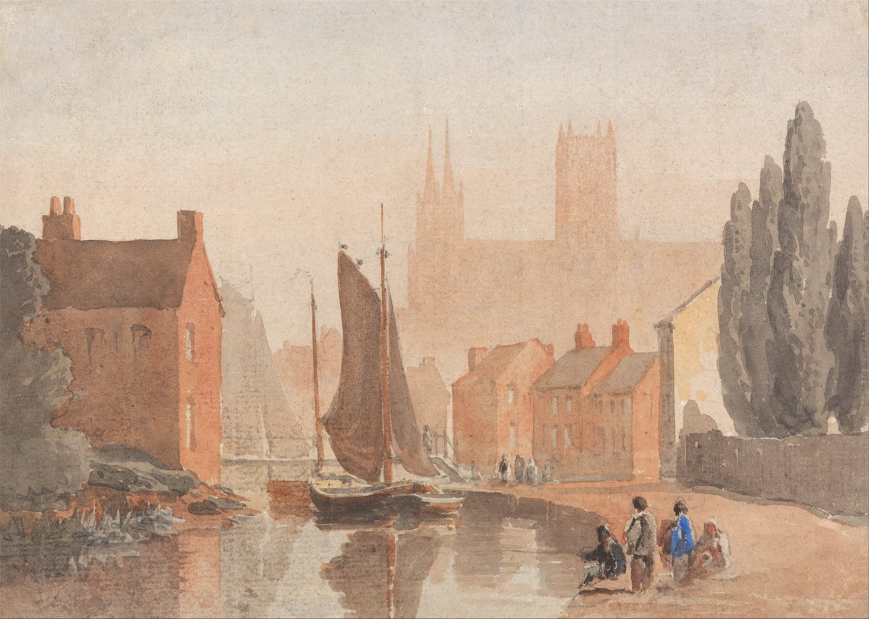 Lincoln Cathedral från Brayford Pool av David Cox