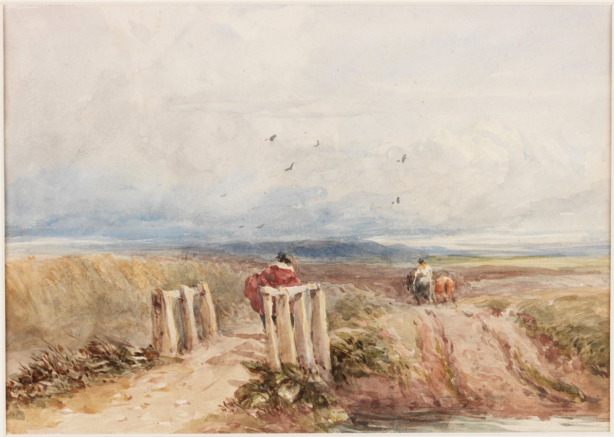 Moorland with Figures (penna och akvarell på papper (klistrad på kartong)) av David Cox